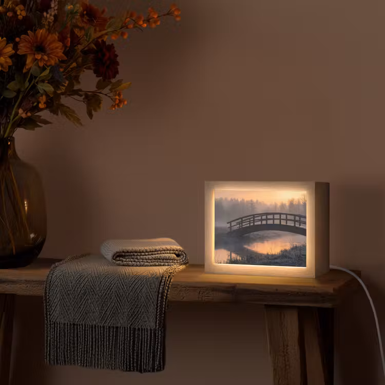 Lightbox - Wandlamp - Houten Brug in Mist — 4