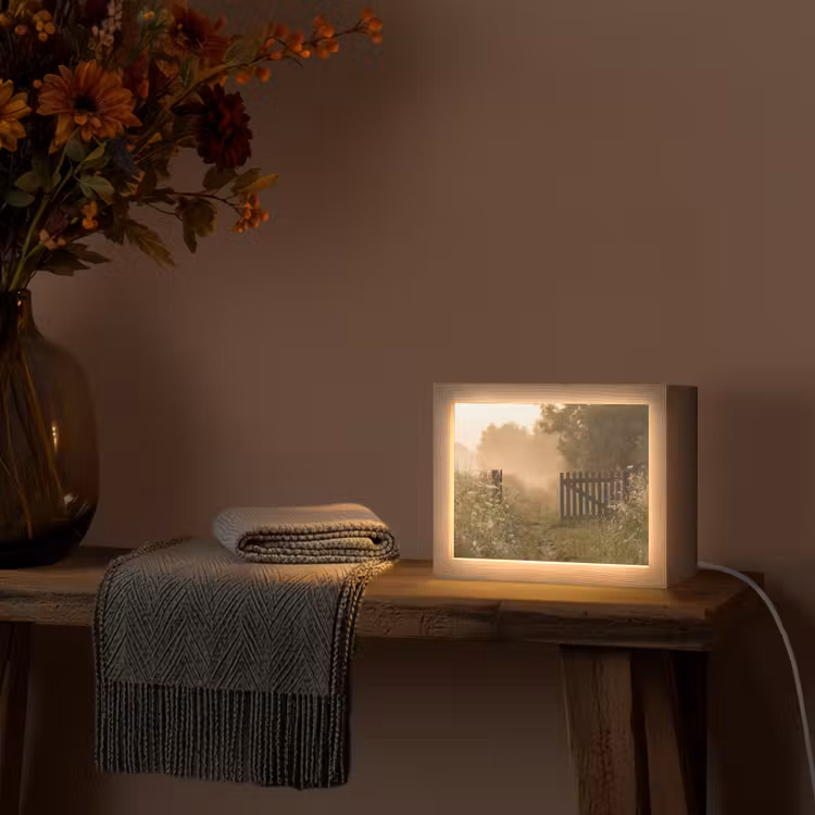 Lightbox - Wandlamp - Houten Hek Wilde Bloemen Mist — 4