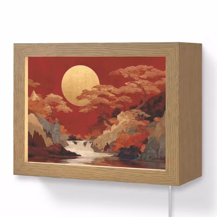Lightbox - Wandlamp - Volle maan - Landschap - Waterval