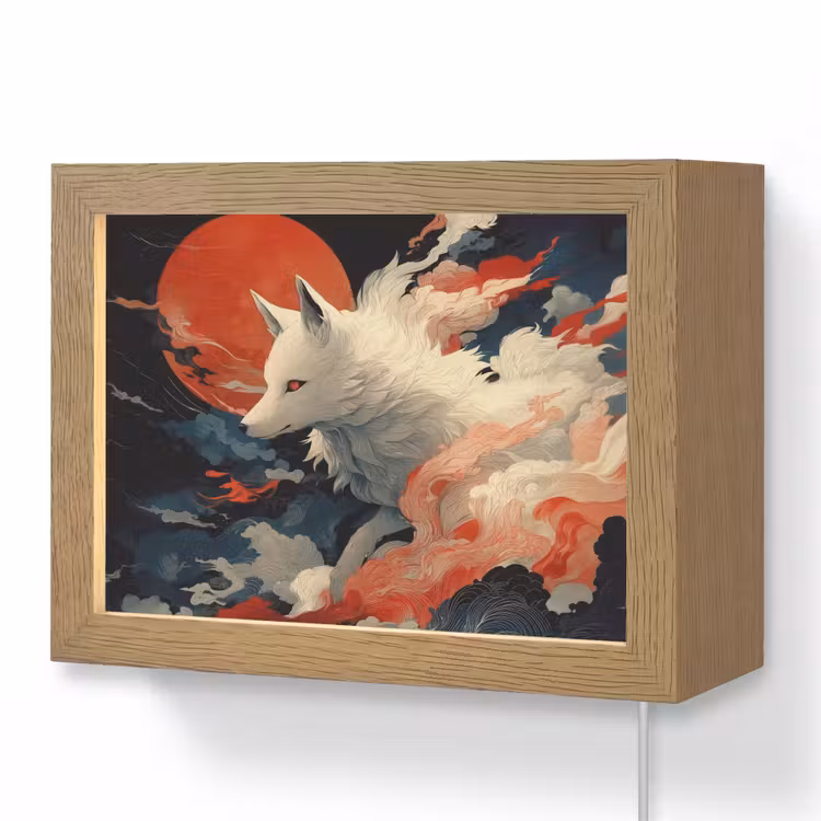 Lightbox - Wandlamp - Witte vos - wolken - maan