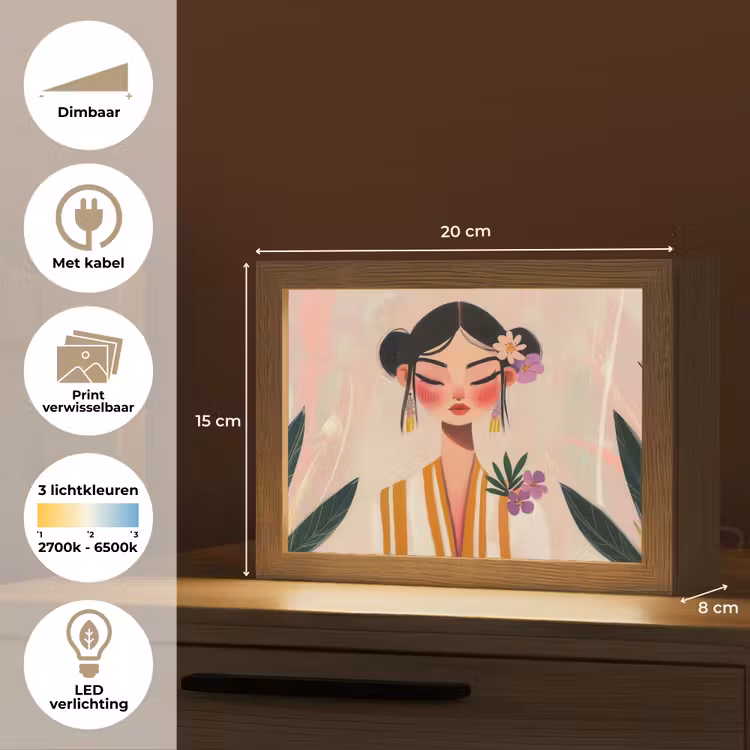 Lightbox - Wandlamp - Vrouw met Bloemen in Haar — 7