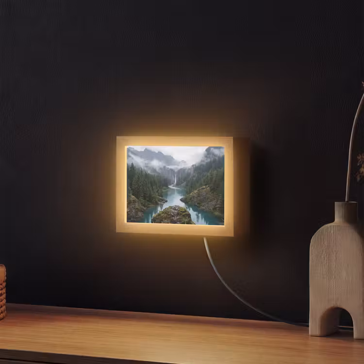 Lightbox - Wandlamp - Bergen met Rivier en Waterval — 2