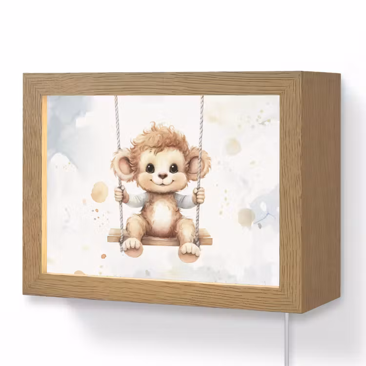 Lightbox - Wandlamp kinderkamer - Aapje op Schommel Wolken Aquarel