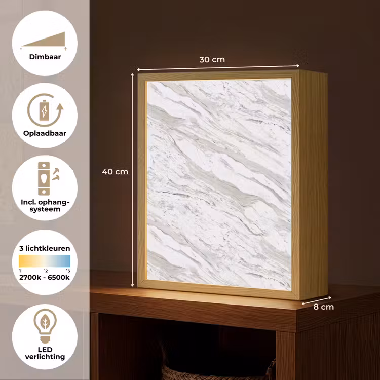 Lightbox - Wandlamp - Marmer - Wit - Grijsgroen — 9