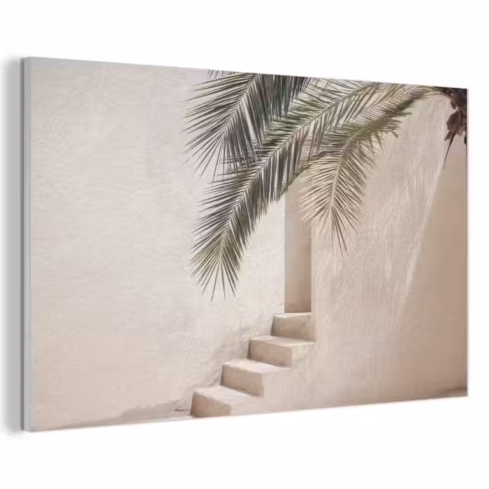 Akoestisch schilderij - Palmboom - Schaduw - Trap - Beige