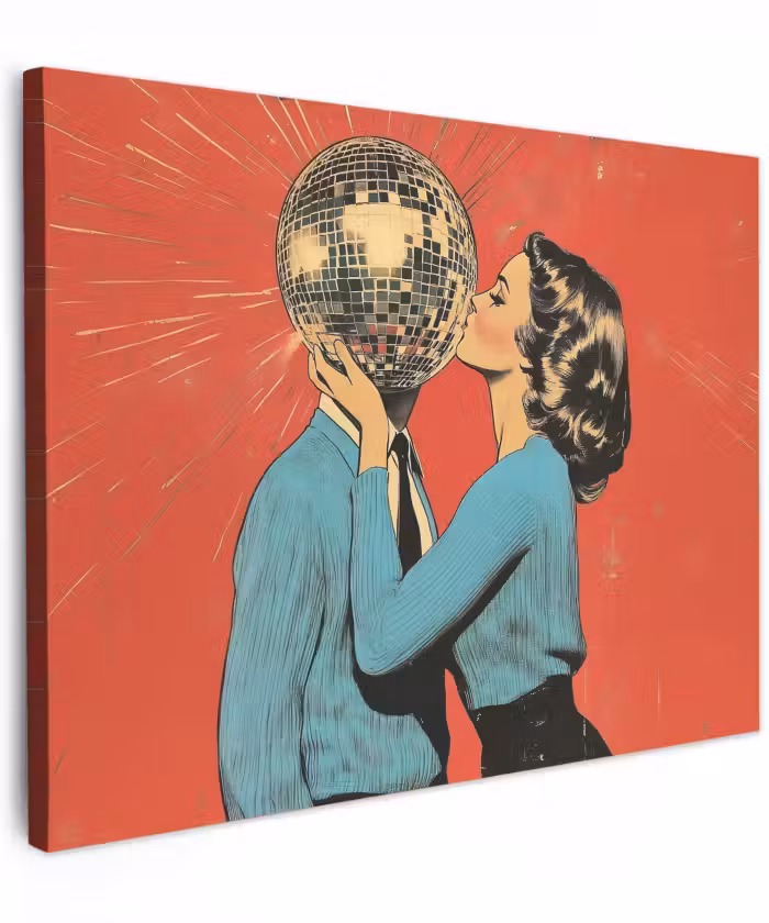 Canvas schilderij - Vrouw - Retro - Discobal - Kus