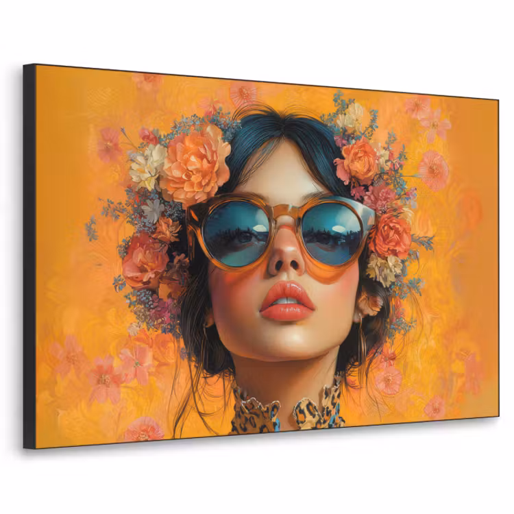 Art Frame - Vrouw met Zonnebril en Bloemen Oranje