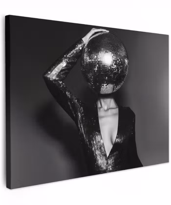 Canvas schilderij - Discobal - Gezicht - Glamour - Zwart