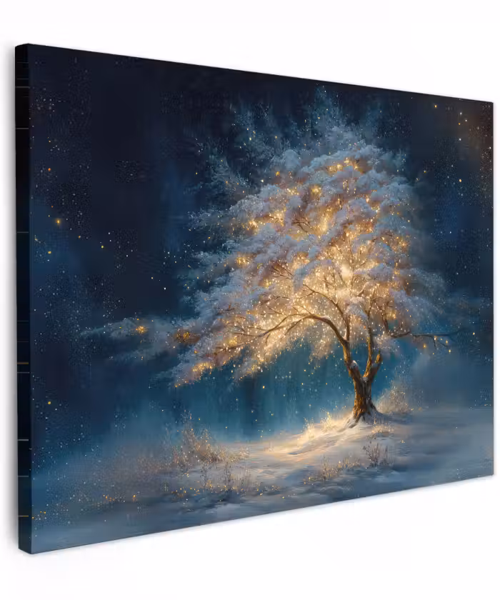 Canvas schilderij - Levensboom - Nacht - Donker - Blauw