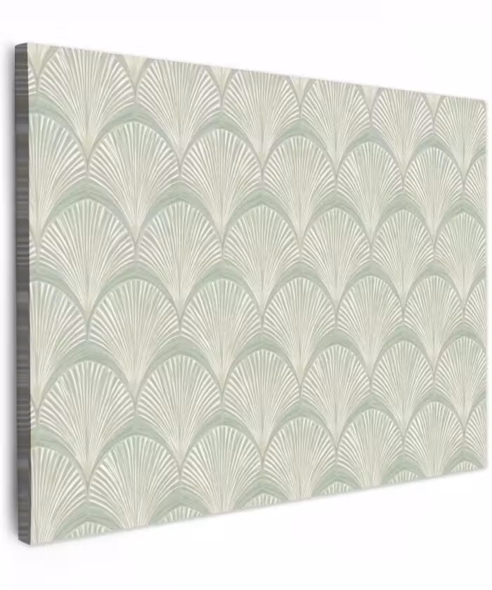 Canvas schilderij - Art Deco Waaiers Saliegroen
