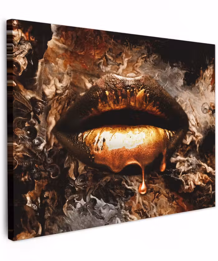 Canvas schilderij - Goud - Lippen - Kunst