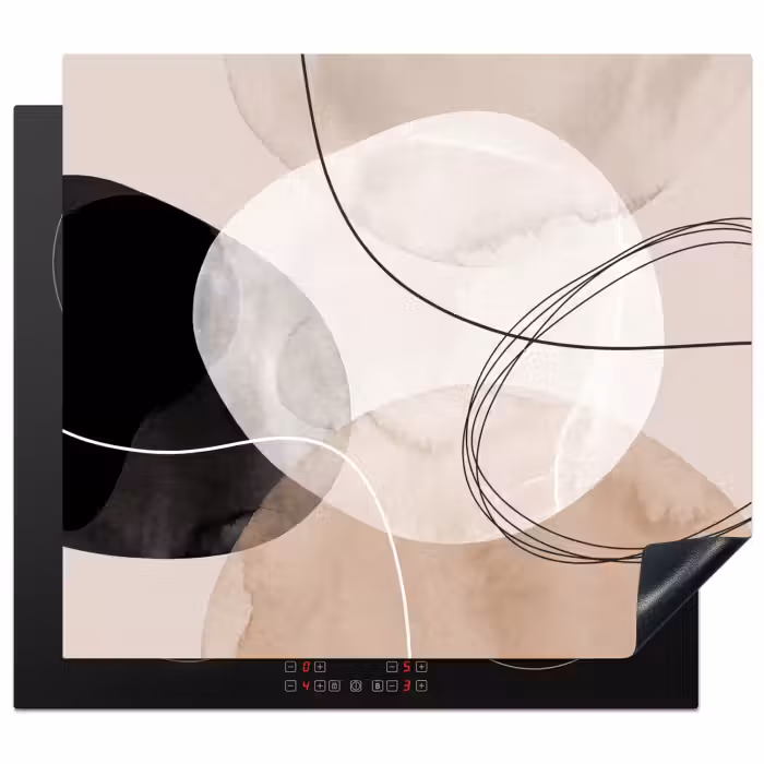 Inductie beschermer - Abstracte Vormen Aquarel Zwart Beige