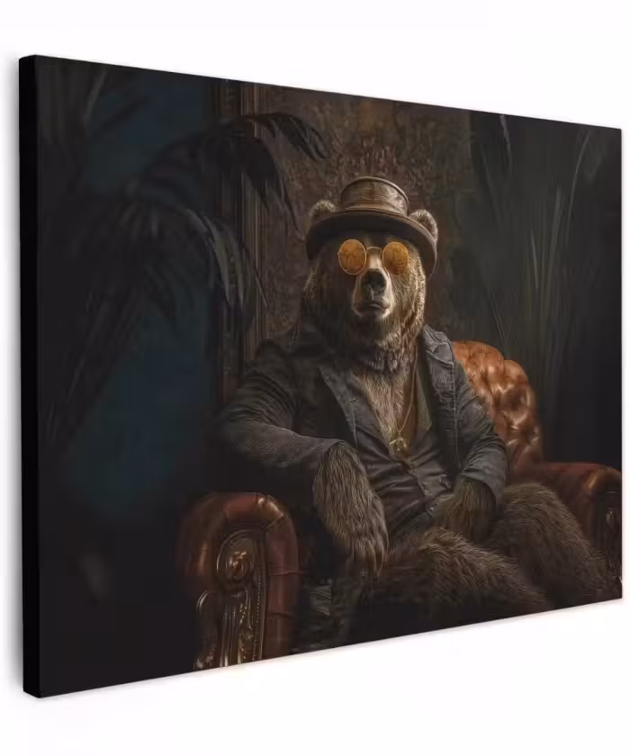 Canvas schilderij - Beer - Bruin - Pak - Hoed
