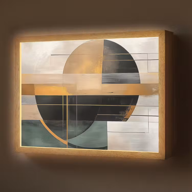 Lightbox - Wandlamp - Abstracte Cirkel Strepen Zwart Goud