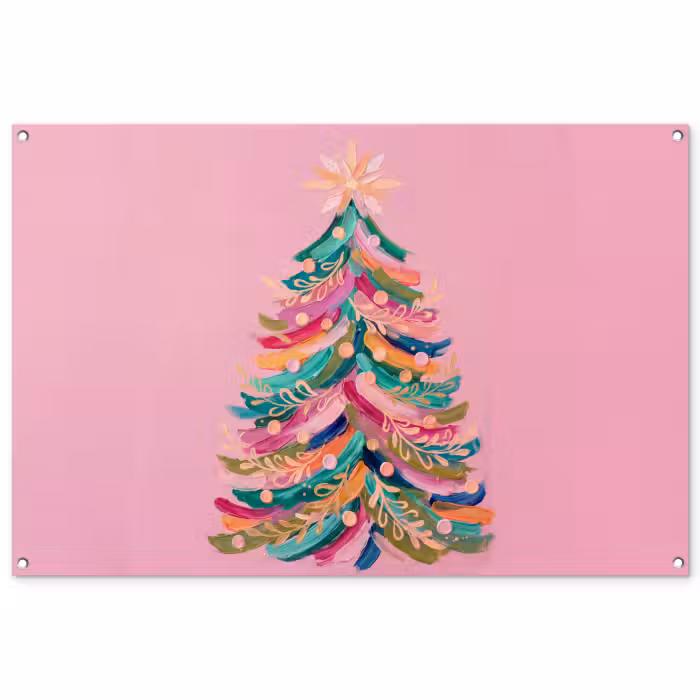 Tuinposter - Kerstboom - Abstract - Kleurrijk