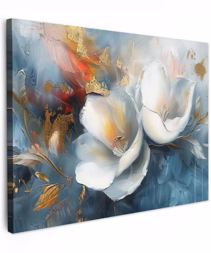 Canvas schilderij - Bloemen - Wit - Goud - Kunst - Abstract