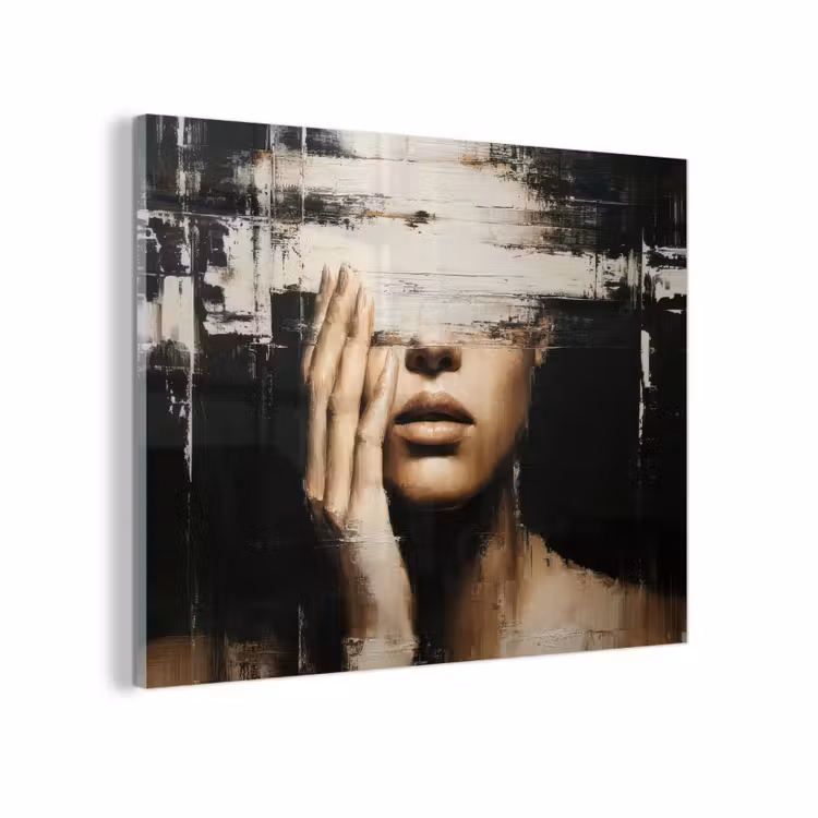 Glas schilderij - Abstract Vrouw Portret Verfstreken
