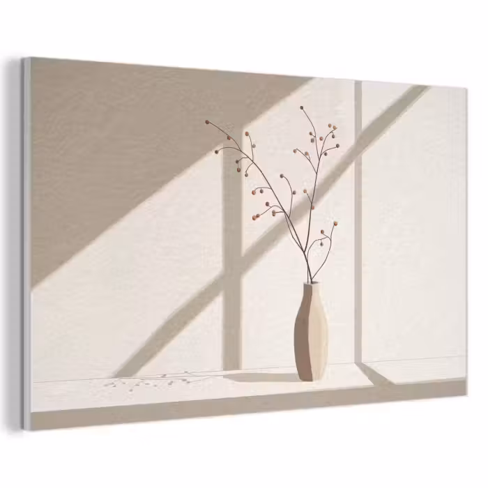 Akoestisch schilderij - Vaas - Takken - Bessen - Minimalistisch