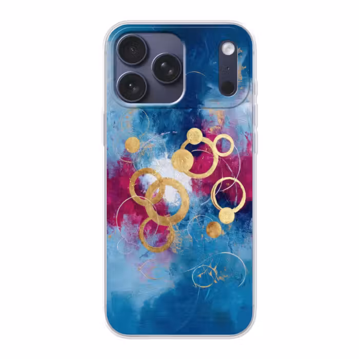 Telefoonhoesje Softcase - Abstracte Gouden Cirkels Blauw
