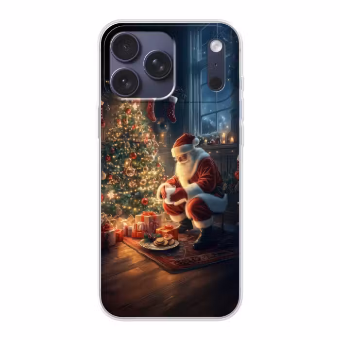 Telefoonhoesje Softcase - Kerstman bij Kerstboom met Koekjes