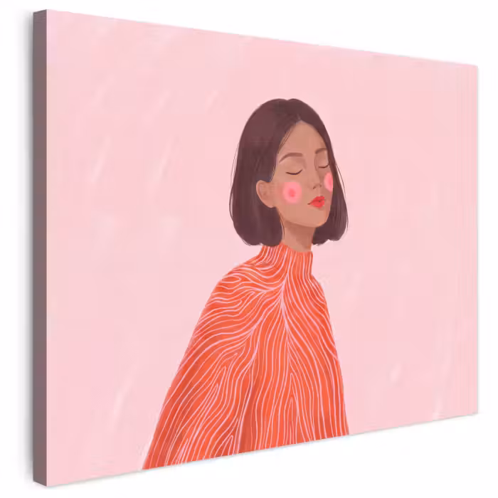 Canvas schilderij - Vrouw met Bobkapsel Lichtroze
