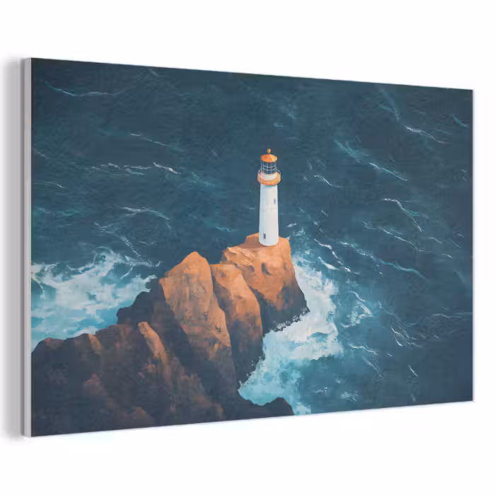Akoestisch schilderij - Vuurtoren - Rots - Zee - Golven