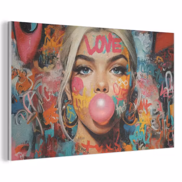 Akoestisch schilderij - Vrouw - Kauwgom - Graffiti - Love