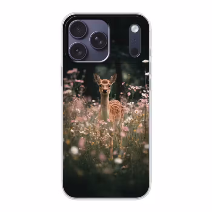 Telefoonhoesje Softcase - Hertenkalf in Bloemenveld