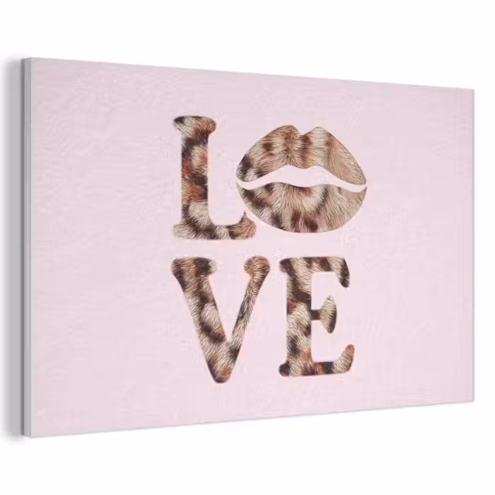 Akoestisch schilderij - Tekst - Love - Pantervacht - Lichtroze