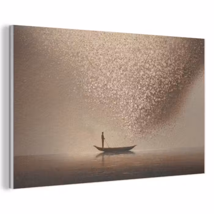Akoestisch schilderij - Bootje - Blaadjes - Goud - Water