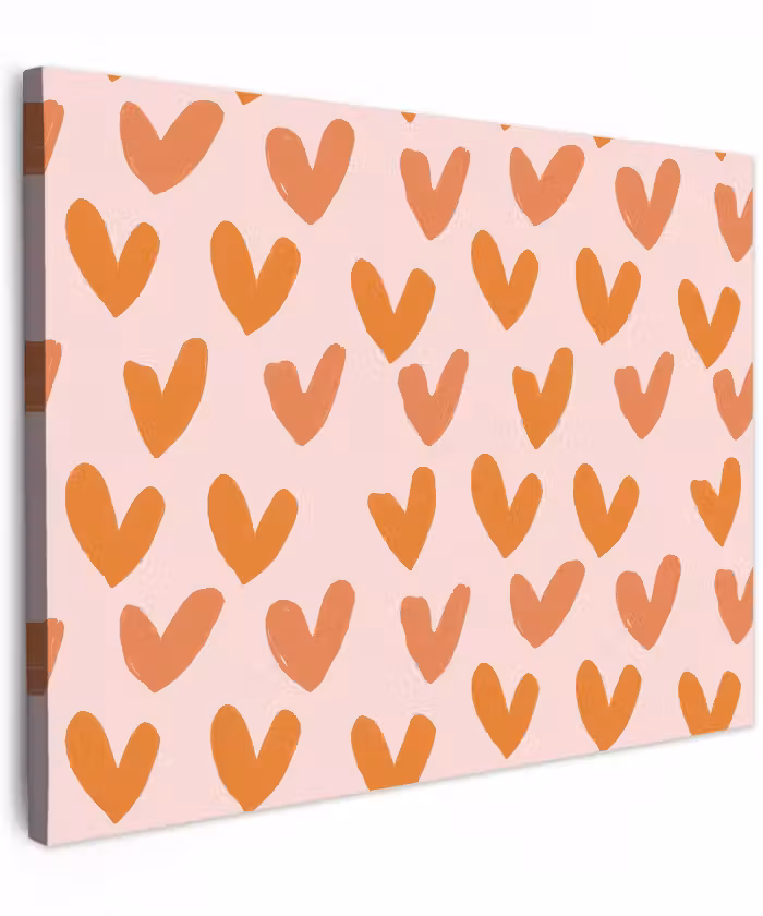 Canvas schilderij - Hartjes - Getekend - Oranje