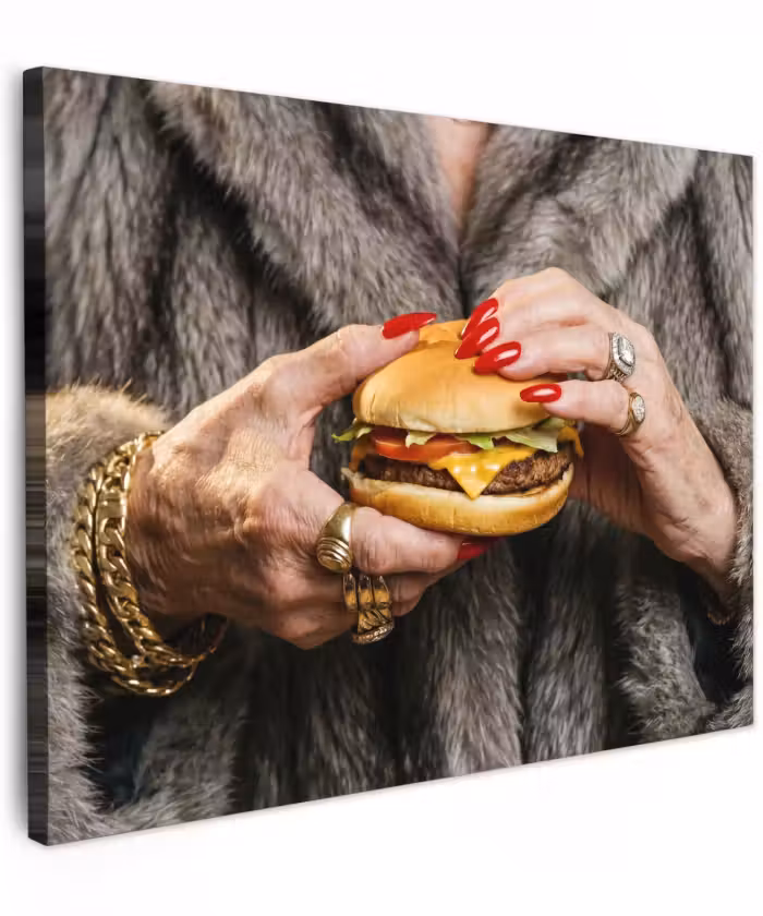 Canvas schilderij - Vrouw - Hamburger - Bontjas