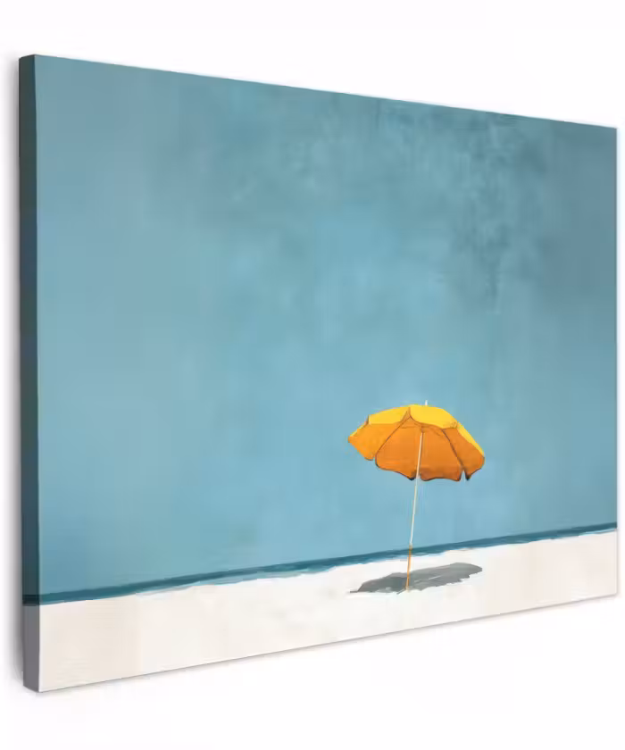 Canvas schilderij - Parasol op Strand Minimalistisch