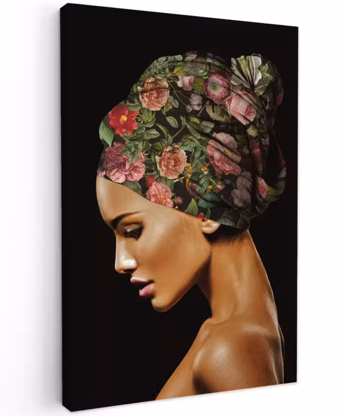 Canvas schilderij - Vrouw - Hoofddoek - Bloemen