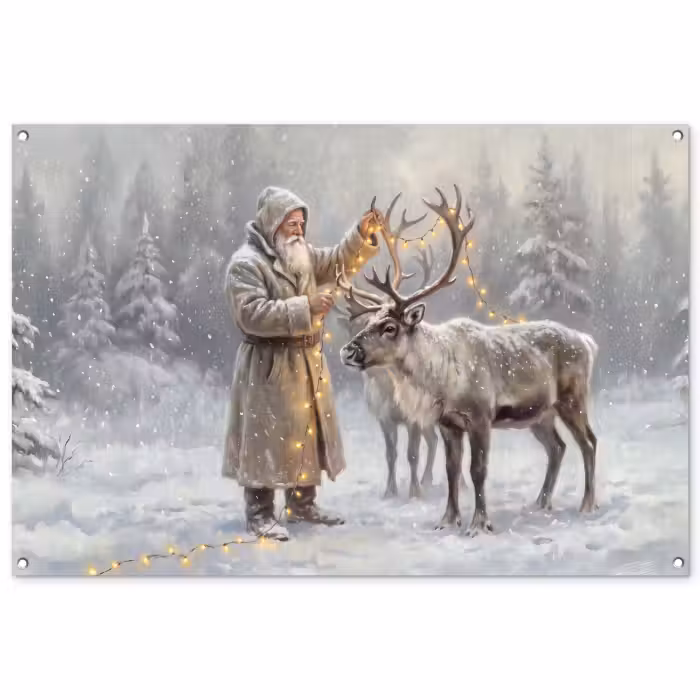 Tuinposter - Kerstman - Hert - Winter