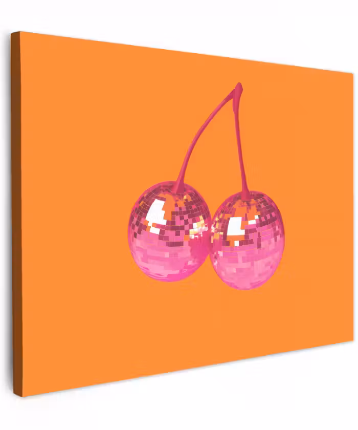 Canvas schilderij - Discoballen - Kers - Spiegels - Roze