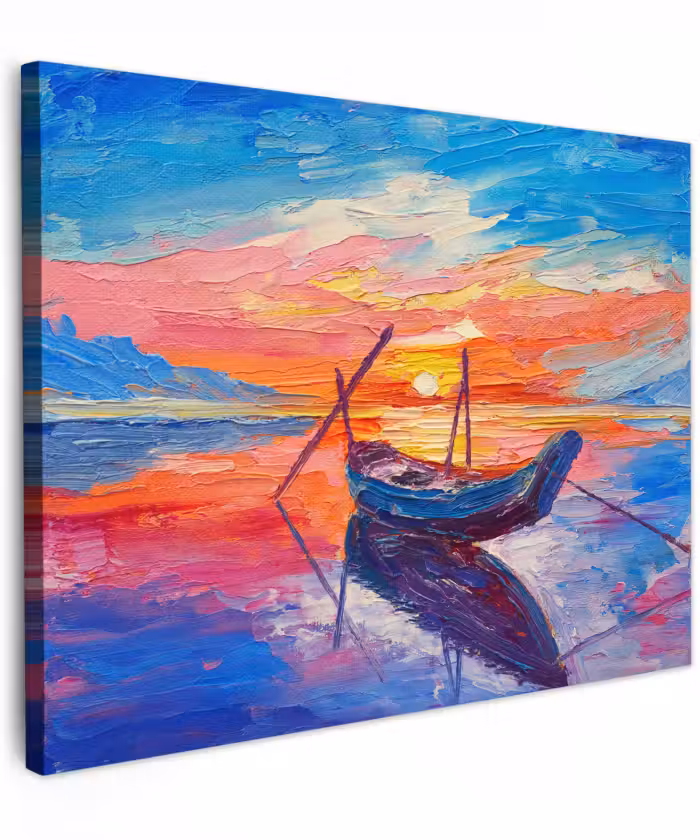 Canvas schilderij - Schilderij - Boot - Olieverf - Water