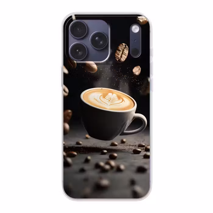 Telefoonhoesje Softcase - Koffiekopje met Zwevende Koffiebonen