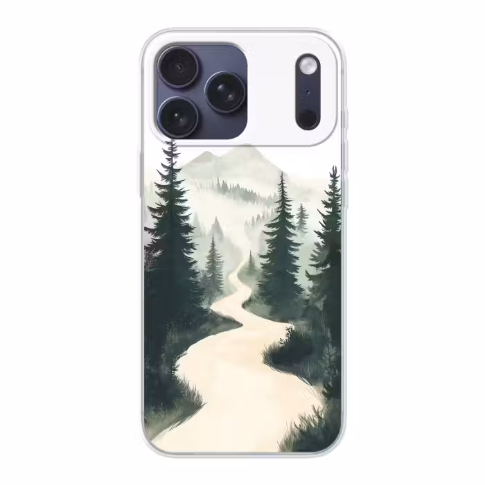 Telefoonhoesje Softcase - Dennenbos met Kronkelend Pad in Mist