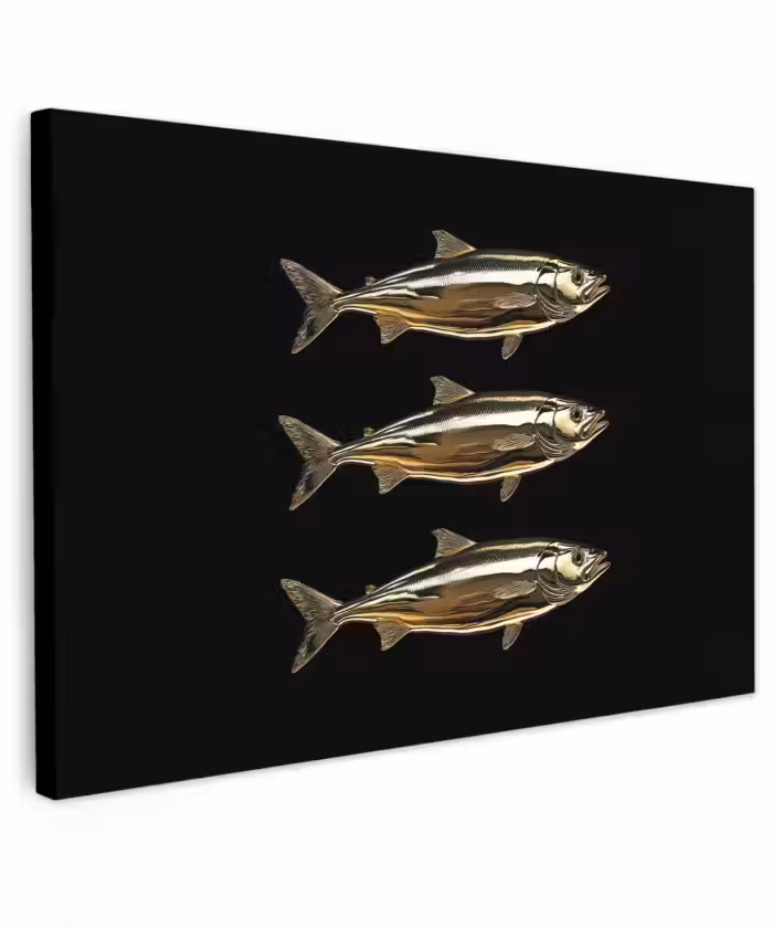Canvas schilderij - Vissen - Goud - Zwart