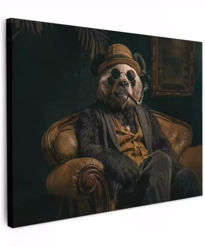 Canvas schilderij - Panda - Hoed - Bril - Pak