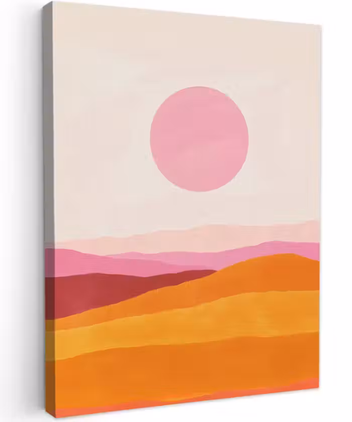 Canvas schilderij - Heuvels - Oranje - Zon - Abstract