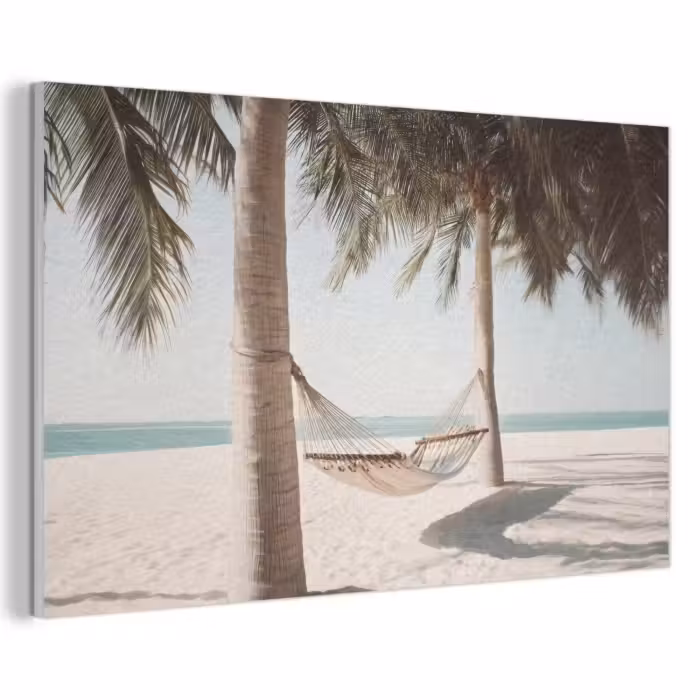 Akoestisch schilderij - Hangmat - Palmbomen - Strand - Zee