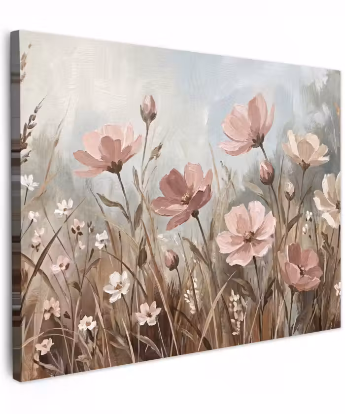 Canvas schilderij - Oudroze Veldbloemen