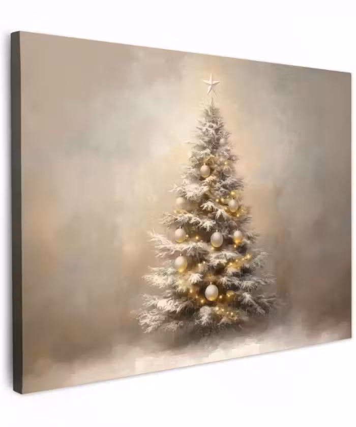 Canvas schilderij - Kerst - kerstboom - Sneeuw - Art