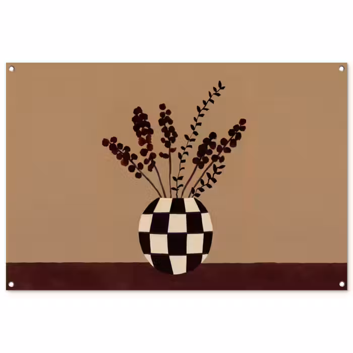 Tuinposter - Geblokte Vaas met Droogbloemen