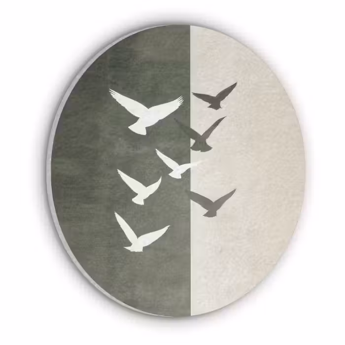Akoestisch schilderij rond - Japandi - Vogel - Groen