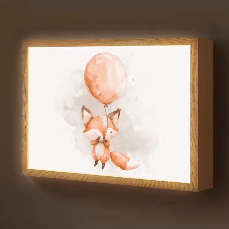 Lightbox - Wandlamp kinderkamer - Vos met Ballon Aquarel
