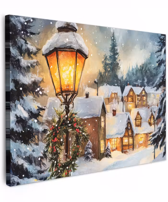 Canvas schilderij - Kerstdorp - Huizen - Sneeuw - Kerst