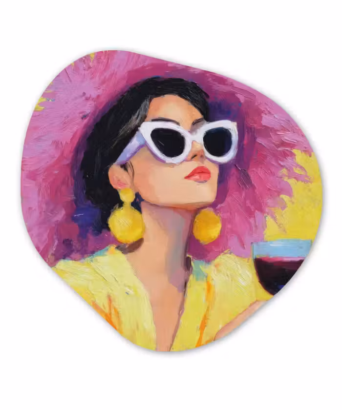 Organisch schilderij – Vrouw - Hoed - Paars - Wijn
